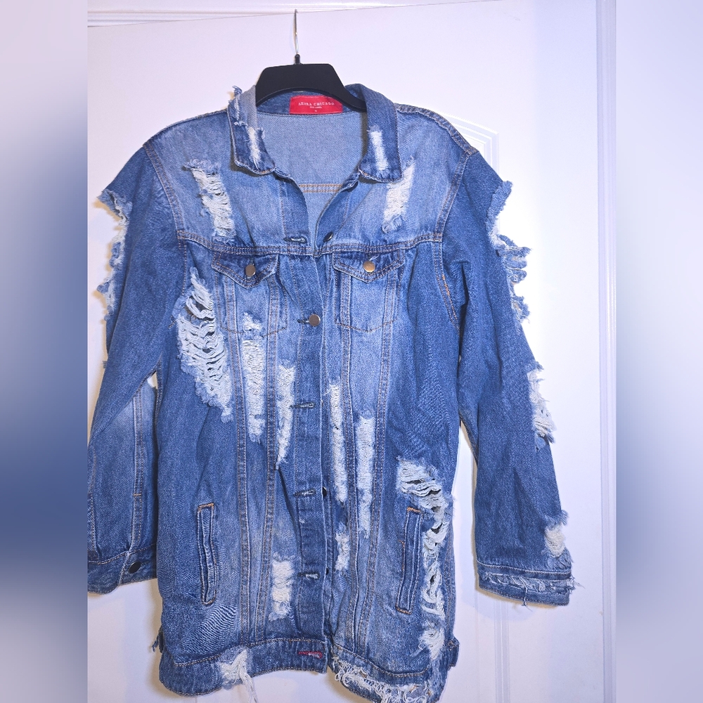 Akira Chicago Red Label Distressed Denim Jean Jacket